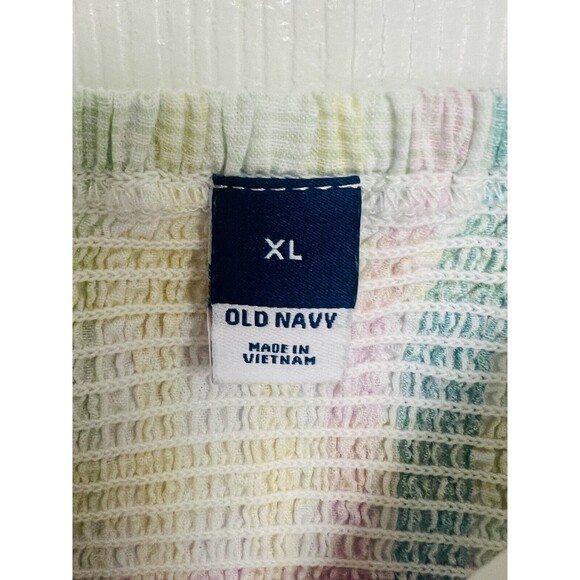 Old Navy Women's Pastel Pink Blue Yellow Puff Sleeve Cropped Top Size XL Ruffle - Picture 5 of 7